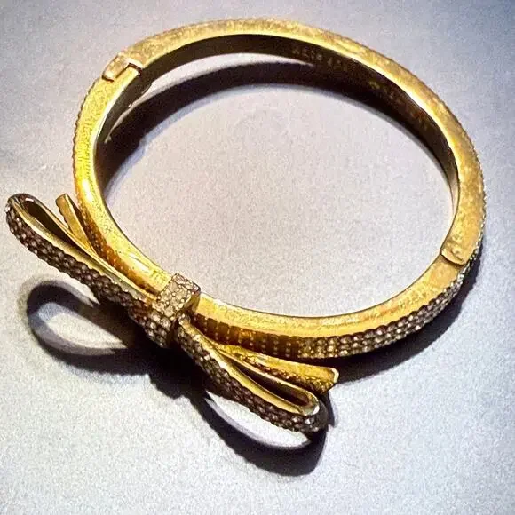 Kate Spade Crystal Bow Gold Tone Hinged Bracelet - Picture 4 of 9